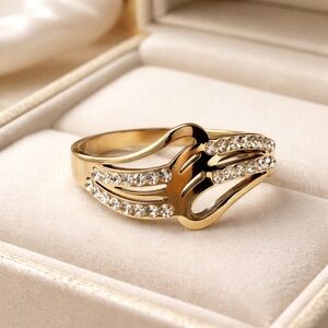 Gold and Silver Women's Ring with Crystal Accents